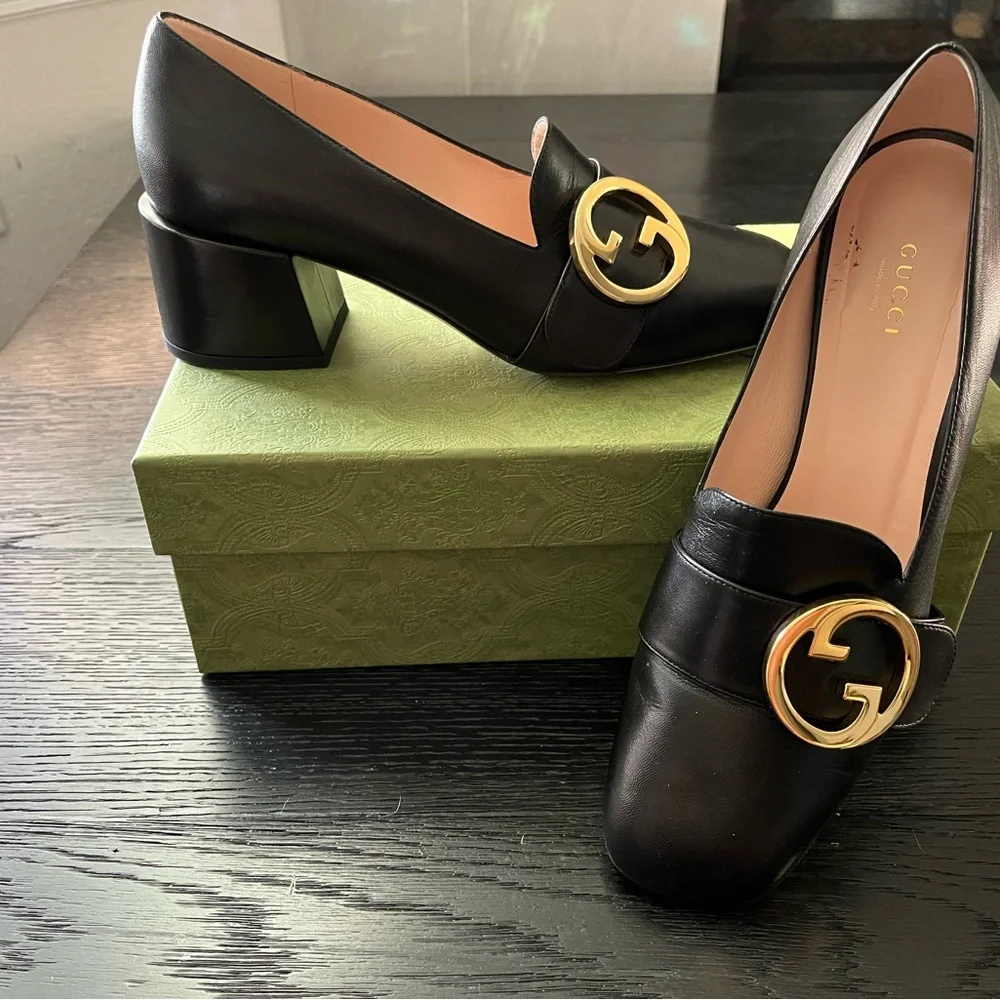 Gucci Woman Leather Malaga Kid Loafer Pump aka the Blonde Mid Heel Pumps - Picture 5 of 14